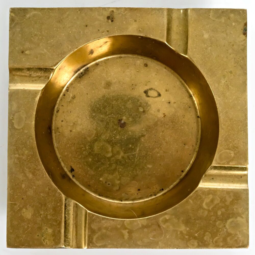 Vintage Heavy MCM Brass Square Ashtray